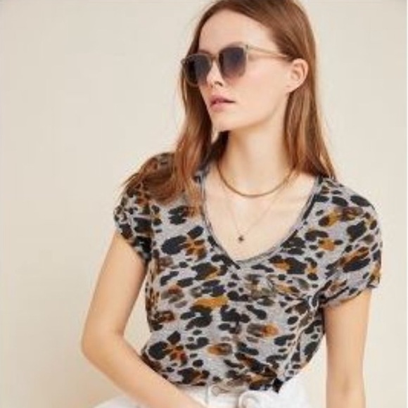 Anthropologie Tops - ANTHRO T. La Classic V-Neck Tee Shirt Black Motif